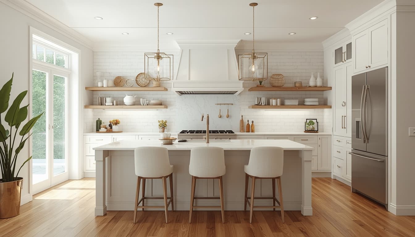 Bright White Transitional Kitchen with Large Central Island